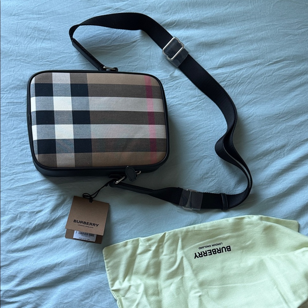 Burberry Black and Beige Check Shoulder Bag